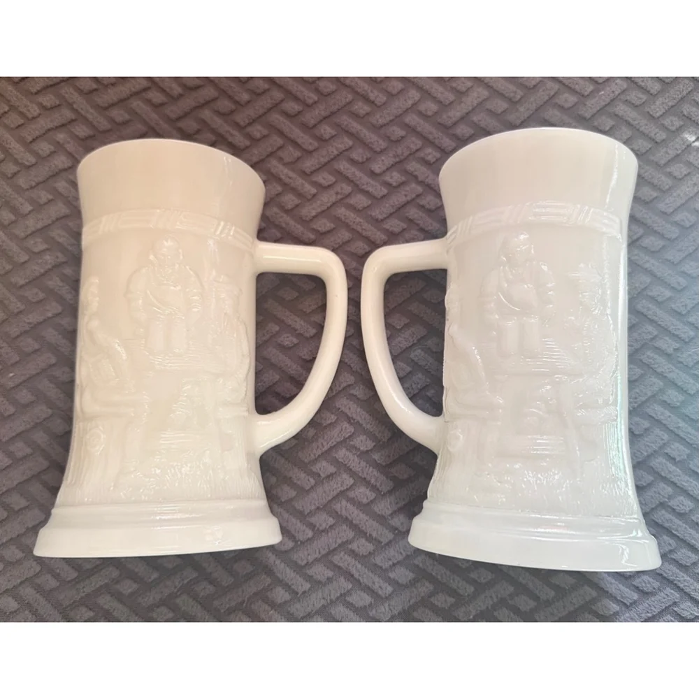 1950's Vintage Collector's Milk Glass Beer/Hot Mugs - Set of 2